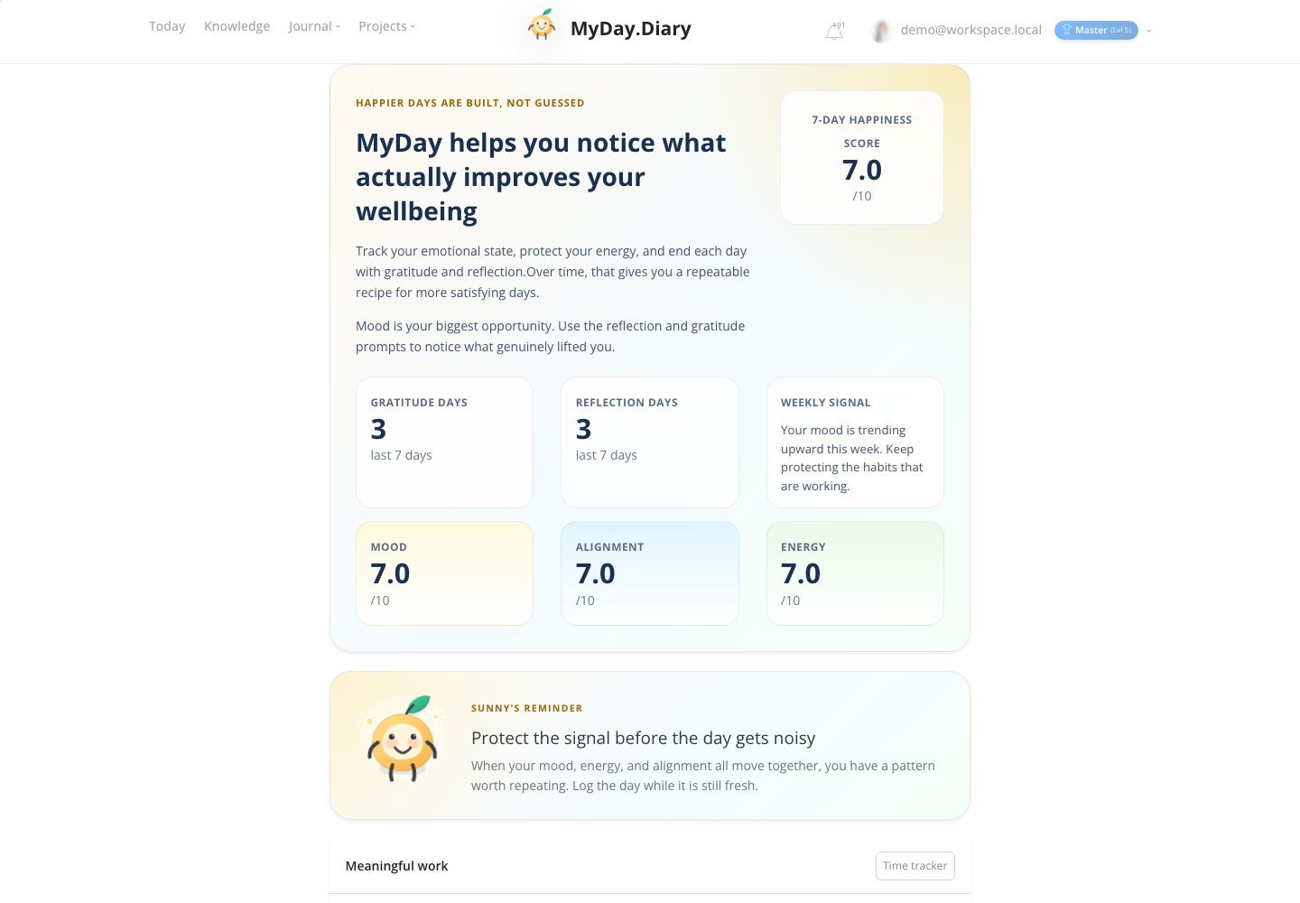 MyDay Daily Reflection, Mood Tracking, and Journal Dashboard