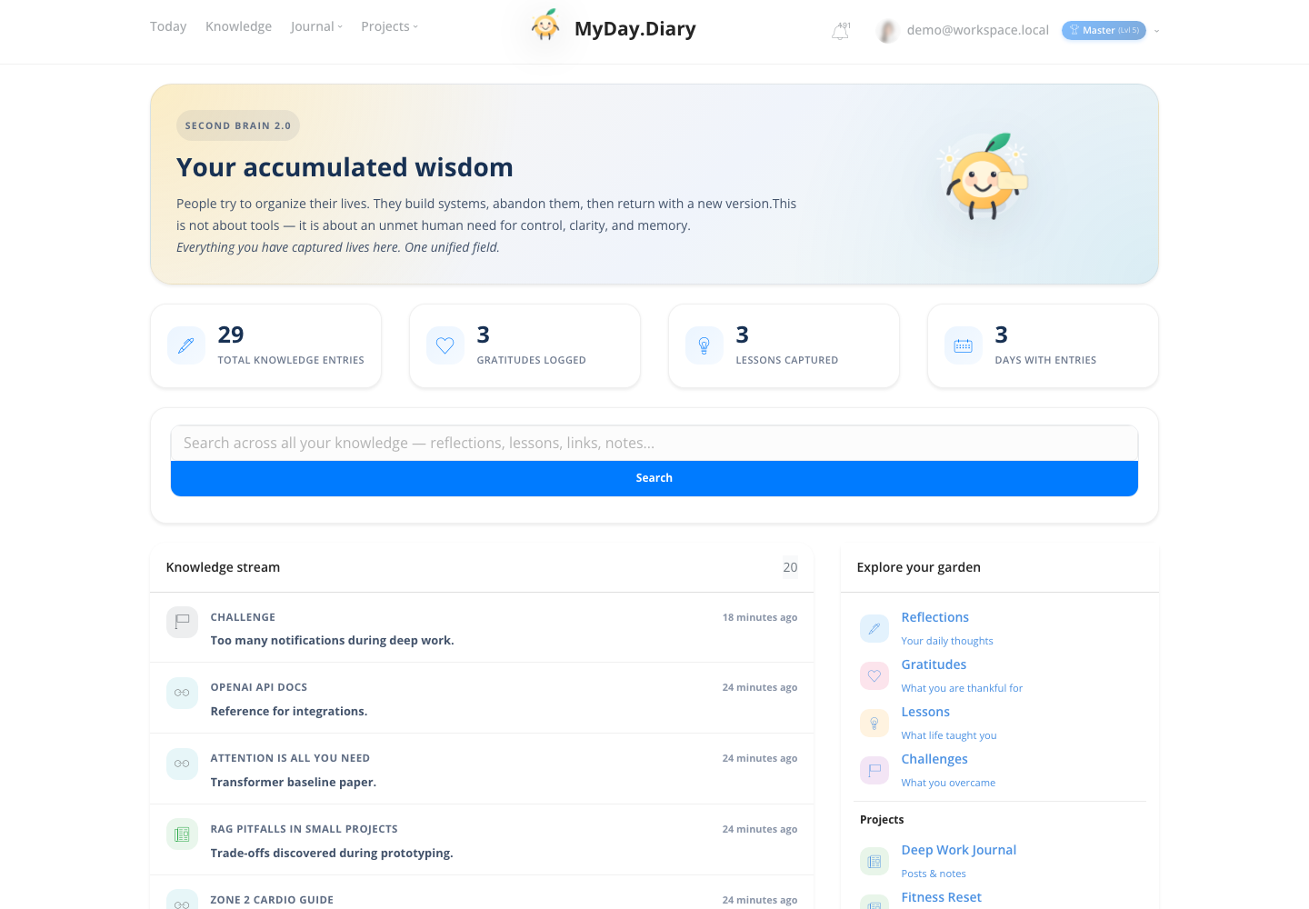 MyDay Knowledge Hub and Note Search Interface