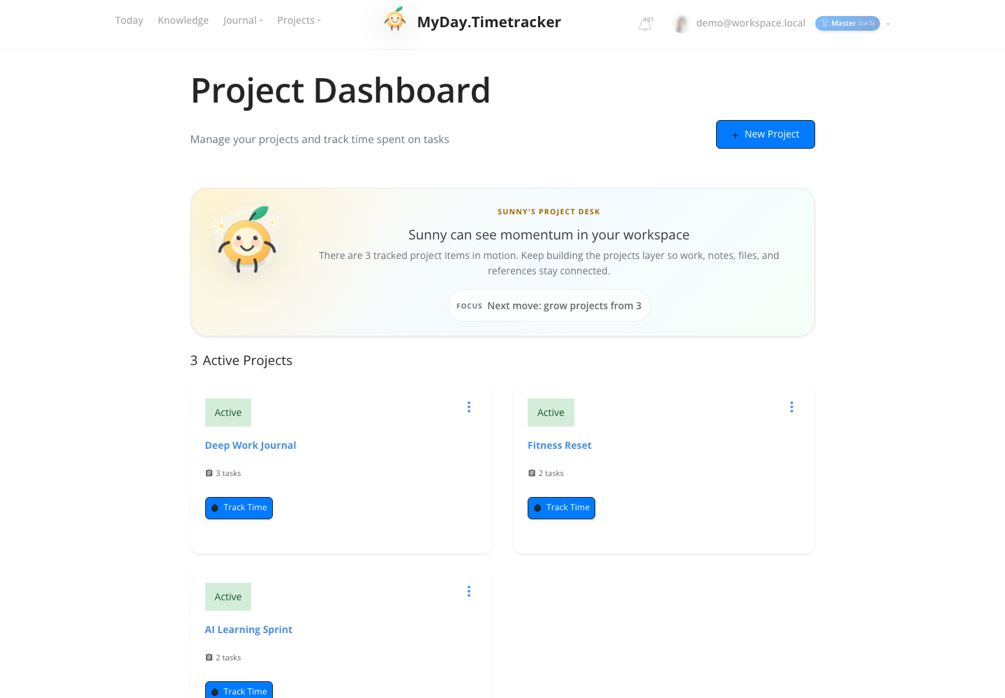 MyDay Project Management and Timetracker Dashboard